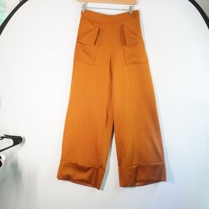 Les Récupérables Copper Wide Leg Palazzo Pants Cropped Cuffed Hem M Upcycled NWT